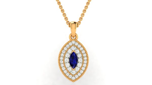 Royal Blue Marquise Halo Pendant in 925 Silver